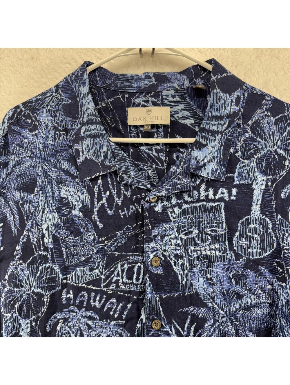 Oak Hill Hawaiian Button Up Camp Short Sleeve Shirt Mens 2XLT Blue Aloha